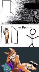 alisha_(furry_trashcan) ambiguous_gender canid canine cloud dark duo felid feline female fenn_(furry_trashcan) fox furry furry_trashcan_(artist) goo_creature hi_res humanoid latex male male/female mammal melting meme omg_hi! pinned serval simple_background stick_figure white_background