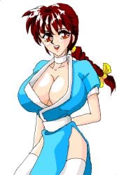 1990s_(style) 90s animated big_breasts bouncing_breasts brown_hair dead_or_alive kasumi_(doa) moving_breasts pixel_art ponytail red_eyes retro_artstyle sprite_art straight_hair studio_karion transparent_background