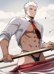 1boy abs ai_generated archer_(fate) bara emiya_shirou fate_(series) gay nai_diffusion stable_diffusion