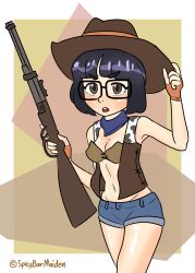 black_hair cowgirl glasses glasses_yanagi_(spicybarmaiden) hat short_hair spicybarmaiden