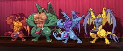 abs activision anthro beard biceps blue_body blue_eyes blue_hair bulge claws corgibro cyril_(spyro) dragon facial_hair flexing genitals gepredators glistening glistening_body goatee green_body green_eyes group hair hi_res horn ignitus male male_only mammal muscular muscular_anthro muscular_male pecs penis purple_hair red_body red_eyes red_hair reptile scalie sideburns spikes spyro_the_dragon teeth terrador the_legend_of_spyro trunk video_games volteer wings yellow_body