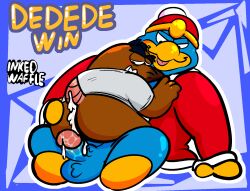 2boys after_anal after_sex anal animal_crossing anthro ass avian balls bird blue_body blush bodily_fluids bottomless brown_body brown_fur clothed clothing cum cum_in_ass cum_inside duo erection eulipotyphlan fur gay genital_fluids genitals inked-waffle king_dedede kirby_(series) male male/male male_only mammal mole_(animal) mr._resetti nintendo overweight penguin penis video_games