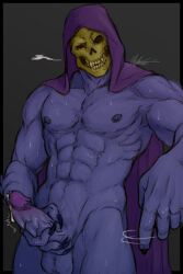 2d_(artwork) alternate_version_available big_penis blue_skin hand_on_penis looking_at_viewer male_only masters_of_the_universe masters_of_the_universe_revelation masturbation muscular_male precum sharp_fingernails skeleton skeletor skull skull_head solo_male spiked_penis