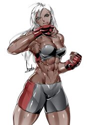 1girls abs black_eyes bowalia bruise dark-skinned_female female female_only fingerless_gloves muscular_female shorts sweat thick_thighs tubetop vanessa_lewis virtua_fighter white_background white_hair