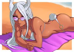 1girls alternate_version_available ass ass_focus big_ass bikini bikini_bottom bikini_top breasts bunny_ears bunny_tail cleavage eyewear female female_only hair highres justdream long_hair looking_at_viewer miruko my_hero_academia pink_sunglasses purple-tinted_eyewear red_eyes rumi_usagiyama solo solo_female sunglasses swimsuit swimwear tail thighs tinted_eyewear tinted_glasses towel white_bikini white_hair