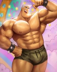 abs big_bulge bulge crown fairy flexing gym_shorts huge_bulge jorgen_von_strangle kaysuo looking_at_viewer male male_only muscles muscular muscular_male mythical_creature nickelodeon pecs short_shorts straight_hair the_fairly_oddparents white_hair