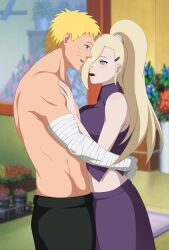 1boy 1girls aqua_eyes bandaged_arm bandages bedroom before_sex big_breasts blonde_hair blue_eyes blush boruto:_naruto_next_generations breast_press breasts breasts_against_chest busty chocolate chocolate_heart clothed_female clothed_male crop_top duo duo_focus feeding female food food_in_mouth food_play hair_over_one_eye half-dressed hug huge_breasts human iharuluna_(artist) imminent_kiss in_love indoors ino_yamanaka light_blue_eyes long_hair looking_at_another looking_at_partner male naruto naruto_(series) pants ponytail romantic romantic_couple shirt shirtless shirtless_(male) side_view sideboob skirt sleeveless sleeveless_shirt smile tease teasing uzumaki_naruto very_long_hair whisker_markings whiskers yellow_hair