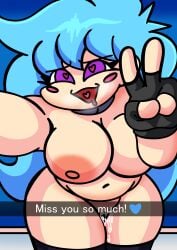 areolae big_ass big_breasts blue_hair blush chubby chubby_female darkasiden female friday_night_funkin grool hearts_in_eyes horny_female looking_at_viewer pussy_juice selfie sky_(friday_night_funkin) skyblue text_box thick_thighs