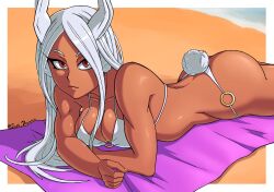 1girls alternate_version_available ass big_ass bikini bikini_bottom bikini_top breasts bunny_ears bunny_tail cleavage female female_only hair justdream long_hair looking_at_viewer miruko my_hero_academia no_sunglasses red_eyes rumi_usagiyama solo solo_female swimsuit swimwear tail thighs towel white_bikini white_hair