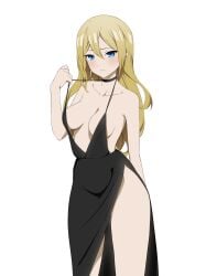 1girls black_dress blonde_hair blue_eyes breasts cleavage clothing coro_fae dress female female_only hair hayasaka_ai kaguya-sama_wa_kokurasetai_~tensai-tachi_no_renai_zunousen~ long_hair neckwear solo solo_female thighs