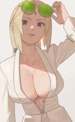 1girls big_breasts bimbo blonde_hair boruto:_naruto_next_generations breasts_out breasts_outside busty cleavage clothed clothing cute female female_focus female_only forehead_jewel forehead_mark green_nail_polish green_nails hi_res highres inner_sideboob jacket large_breasts light-skinned_female light_skin lips lipstick looking_at_viewer makeup mature mature_female milf n3fv7kqw nail_polish naruto naruto_(classic) naruto_(series) naruto_shippuden no_bra painted_nails pale-skinned_female pale_skin pink_lips pink_lipstick pinup presenting_breasts shounen_jump skimpy skimpy_clothes solo solo_female solo_focus sunglasses sunglasses_on_head tied_hair tsunade twintails voluptuous