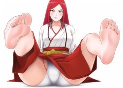 1girls ai_generated asian asian_clothing ass barefoot blue_eyes clothed clothing feet feet_up female female_focus female_only foot_fetish foot_focus fully_clothed legs_up light-skinned_female light_skin livein looking_at_viewer mature mature_female medium_breasts milf nai_diffusion naruto naruto_(series) naruto_shippuden pale-skinned_female pale_skin pinup presenting_feet presenting_soles red_hair shounen_jump sitting skirt skirt_lift skirt_removed skirt_up soles solo solo_female solo_focus stable_diffusion thick_thighs thighs toes underwear upskirt uzumaki_kushina white_underwear yukata