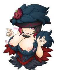 1girls areola_slip areolae big_breasts breasts cartoony clothed cosplay demi_bourbon earrings exposed_breasts female female_only halloween heart heart-shaped_pupils huge_breasts identity_v mitukurimeg nipple_slip nipples one_eye_closed solo tongue tongue_out wink