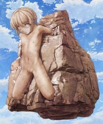 breasts cameltoe cleft_of_venus female highres nude original petrification rock short_hair small_breasts solo transformation unno_hotaru