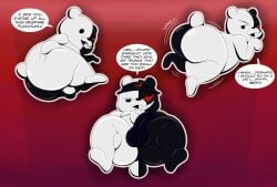 absurd_res anthro ass balls bear big_ass big_butt bulge butt_grab clothing clothing_too_small danganronpa detailed_bulge dialogue dirty_talk english_text genitals hand_on_butt headgear hi_res looking_at_viewer looking_back male male_only mammal monokuma multiple_poses pose presenting presenting_bulge presenting_hindquarters shaking_butt solo speedo spread_legs spreading swimwear tail talking_to_viewer tepigfan101 text two_tone_body