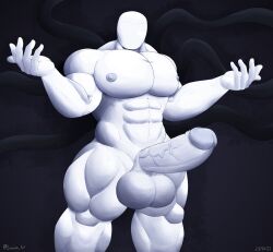 absurd_res anthro balls bara big_balls big_muscles big_pecs big_penis creepypasta digital_media_(artwork) erection genitals hi_res huge_balls huge_cock huge_muscles humanoid looking_at_viewer luvian_art male male_only muscular nipples nude pecs penis simple_background slenderman solo solo_focus tentacle video_games