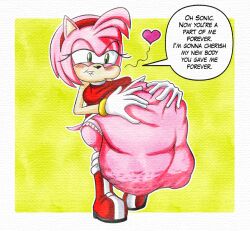 after_vore amy_rose anthro belly big_belly clothing dialogue digestion dress female female_pred group killboo large_breasts male male/female oral_vore panties same_size_vore sega sonic_(series) sonic_the_hedgehog sonic_the_hedgehog_(series) speech_bubble stomach_bulge tails trio vore