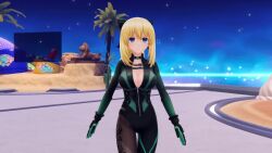 1girls 3d alternate_costume alternate_hairstyle animated big_breasts blue_eyes bodysuit bouncing_breasts breasts busty cleavage female female_only gloves hair_ribbon highres jiggle large_breasts legs looking_at_viewer neptunia_(series) neptunia_riders_vs_dogoos no_bra outdoors ponytail ribbon smile sound tagme thighs unzipped vert video voluptuous walking