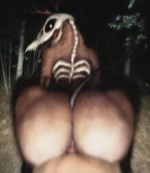 2025 antlers ass_focus big_ass bubble_butt dat_ass demon dumptruck_ass female flashlight forest glowing_eyes guhg_kemon huge_ass looking_at_viewer looking_back massive_ass massive_thighs mixed_media monster monster_girl night nightmare_waifu outdoors pov pov_eye_contact riding skulldog_(species) thick_thighs