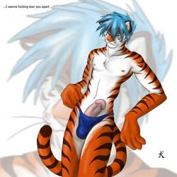 1boy anthro big_penis feline fur furry male male_only penis solo speedo straydog tiger underwear