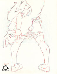 1boy anthro ass bonk canine fur furry hello_kitty hello_kitty_(character) hello_kitty_(series) hello_kitty_panties kitty_white male male_only nude pants_pull penis ruffy sanrio skimpy solo stockings wings wolf