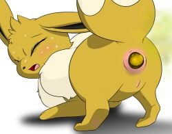 anus ass blush bodily_fluids brown_body brown_fur closed_eyes crowning_feces dipstick_tail eevee fart fart_cloud feces female female_pooping feral fur generation_1_pokemon genitals head_tuft markings nintendo open_mouth pokemon pokemon_(species) raised_tail ruff scat scatplay shadow simple_background solo sweat tail tail_markings thecapedmanlloyd tuft vulva white_background white_body white_fur