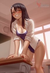 1girls 2d ai_generated areolae ass back bare_shoulders big_ass black_hair blue_eyes bra brown_eyes classroom cleavage competition_swimsuit dark_skin dark_skinned_female day erophoenix female female_focus full_body hairclip hayase_nagatoro indoors jewelry long_hair looking_at_viewer one-piece_swimsuit one-piece_tan panties patreon_username please_don't_bully_me,_nagatoro sitting skin_fang small_breasts smile solo tan tan_body tan_lines tanline thick thick_thighs uncensored underwear undressing