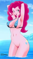 1girls arms_behind_head big_breasts bikini bikini_top blue_bikini_top boobieboom bottomless bottomless_female breasts equestria_girls female friendship_is_magic my_little_pony my_little_pony_equestria_girls my_little_pony_friendship_is_magic ocean partially_submerged pinkie_pie_(eg) pinkie_pie_(mlp) pubic_hair sky solo tongue_out western_cartoon