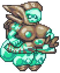 alien alien_girl big_breasts breasts holding_weapon jakodrd pixel_(artwork) pixel_art storm_diver terraria visor_(armor) visor_helmet vortex_(terraria_species)