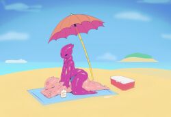 2boys beach beach_background beach_towel beach_umbrella bottom_heavy daemont92 massage non-human non-human_only relaxing rubbing rubbing_back sqoon sunblock sunscreen tagme thong