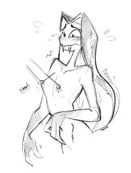 black_and_white blush blush_lines blushing blushing_male blushing_profusely fangs fangs_male long_hair long_hair_male long_haired long_haired_male monochrome motion_lines nervous nervous_expression nervous_face nervous_male nervous_smile nervous_sweat nervous_sweating nipple_fetish nipple_play nipple_pull nipple_pulling nipple_torture nipples pulling pulling_nipple pulling_nipples sir_pentious sir_pentious_(hazbin_hotel) snake_humanoid stimulating stimulating_nipples stimulation sweat sweating text twiggietime yanking