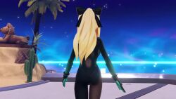 1girls 3d alternate_costume alternate_hairstyle animated ass ass_shake bodysuit female female_only from_behind gloves hair_ribbon highres legs looking_at_viewer neptunia_(series) neptunia_riders_vs_dogoos outdoors ponytail ribbon sensual sexy sound tagme thighs vert video walking