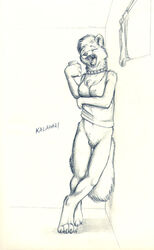 anastasia bottomless chest_tuft chris_evans coffee collar female gaping_maw kalahari morning open_mouth sketch solo yawn