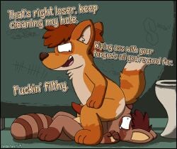 anal animated anthro bathroom bodily_fluids breath bullying cool_s crouching dipstick_tail duo facesitting fist forced forced_rimming genitals graffiti looking_back lying male male/male male_anthro male_rimming_male mammal markings nude_anthro nude_male on_back open_mouth open_smile oral penis procyonid public_restroom raccoon rape restroom_stall rimming sex sitting sitting_on_another smile smothering sound_effects striped_markings striped_tail stripes sweat tail tail_markings tally_marks tapering_penis tears toilet zandermanith