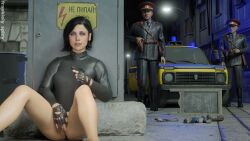 3d alley alleyway blender bob_cut bobcut bottomless bottomless_female british british_female call_of_duty call_of_duty_black_ops_cold_war female female_focus frankiely_spicy gun helen_park_(cod) hiding leather leather_gloves masturbating masturbation naked naked_female nude nude_female outdoor_nudity outdoors outdoors_nudity pale-skinned_female pale-skinned_male pale_skin pistol pleasure_face pleasured pleasuring_self police police_car police_hat police_officer police_uniform pussy pussy_juice pussy_juice_drip short_hair street turtleneck weapon
