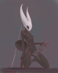 1futa 2_horns arthropod artist_name black_body black_skin bug cavity_storage erection female flat_chest futa_sans_balls futanari gameplay_mechanics hollow_knight hollow_knight:_silksong hornet_(hollow_knight) santafire silksong skinny skinny_girl team_cherry