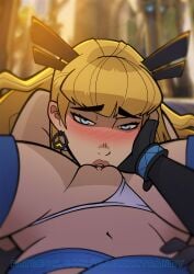 2girls animated black_gloves blonde_hair blue_eyes blue_shirt blush bodily_fluids clothing clothing_aside collar cunnilingus earrings extremely_large_filesize eyebrows eyebrows_visible_through_hair female female_only female_pov fingerless_gloves gloves hair_ornament hand_on_another's_head hand_on_cheek hand_on_head high_resolution illuxxxtrandy jewelry large_filesize legwear licking licking_vagina light_skin luna_snow luna_snow_(marvel_rivals) magik_(illyana_rasputin) magik_(marvel) magik_(marvel_rivals) marvel_comics marvel_rivals midriff multiple_girls oral panties_aside pantsu portrait pov pov_only saliva shaved_pubic_hair shirt spiked_collar spikes thighhighs underwear underwear_aside vagina white_panties white_underwear yuri