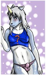 ? anthro blush bulge cloudian dickgirl ear_back equine horn horns intersex kadath leaning looking_at_viewer navel panties skimpy solo toony underwear unicorn