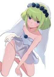 1boy androgynous bob_cut bridal_dress bridal_veil crossdressing femboy lio_fotia looking_at_viewer panties promare short_hair solo twink undressing