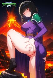 ai_generated anus ass ass_focus ass_grab ass_spread black_hair blush boots dress dress_lift eyebrows_visible_through_hair fair-skinned_female female grabbing_own_ass highres lava light-skinned_female logo looking_at_viewer looking_back looking_back_at_viewer mature_female mature_woman mayethikayian_(species)_(the_legendary_tauran'creima) naughty_face naughty_smile orange_eyes original original_character painted_nails pale-skinned_female pussy sacredcourage seductive seductive_eyes seductive_look seductive_smile self_upload serenity_addlebeen_(the_legendary_tauran'creima) sexy sexy_pose shadowrealmarts short_hair shoulder_armor smiling_at_viewer solo_female spreading_ass stable_diffusion the_legendary_tauran'creima thighs volcano voluptuous_female