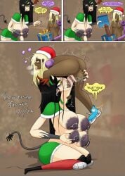 2024 3_panel_comic 4_breasts areolar_amelanism areolar_melanosis artist_name bell_piercing big_nipples blowjob bluesky_link breasts bridge_piercing capelet cheek_piercing christmas christmas_clothing christmas_headwear christmas_outfit comic cow_girl cow_horns cow_tail cybernetic_arm cybernetic_leg cybernetic_limb cybernetics cyborg dark-skinned_male dark_hair dark_skin dark_skinned_femboy dated deep deepthroat dick_in_a_box earrings english english_dialogue english_text female femboy flame_tattoo frenum_ladder frenum_piercing furaffinity_link grabbing_balls hand_on_throat huge_areolae huge_breasts huge_cock hung_femboy jagged_mouth jared_(shewantsthejoystick) kneeling lip_ring long_tongue looking_pleasured male multi_breast newgrounds_link nipple_chain nipple_piercing nipple_rings nipple_spikes nose_chain oral oral_penetration oral_sex original_character pale-skinned_female penis penis_in_mouth piercing ponytail prince_albert_piercing purple_areolae saliva saliva_on_penis santa_hat shewantsthejoystick shorts sitting_on_head sleeve_tattoo snapped_choker stock_image_background tenebrae_(shewantsthejoystick) thick_thighs throat_bulge throat_penetration tongue tongue_out tongue_piercing tongue_wrapped_around_penis veiny_penis yellow_eyes