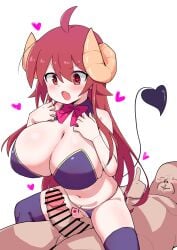 1boy 1girls adorable_face big_breasts curled_horns cute demon demon_girl heart-shaped_pupils horn huge_breasts huhu789 imminent_penetration machikado_mazoku on_top penis_awe red_eyes red_hair reverse_cowgirl_position smile succubus succubus_horns succubus_tail tail thumbs_up yoshida_yuuko_(machikado_mazoku)
