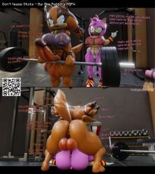 1futa 1futa1girl 1girls 3d_(artwork) abs absurd_res amy_rose annoyed anthro barbell blue_eyes bottomless clothed clothing dialogue digital_media_(artwork) duo english_text erection eyelashes female footwear forced futa_on_female futanari genitals green_eyes gym gym_equipment gynomorph hi_res holding_barbell inside instant_loss_2koma intersex intersex/female looking_back lying moan nipples_visible_through_clothing on_back orange_body panties penis pink_body qr_code rear_view sega sex shoes sonic_(series) sonic_boom sonic_the_hedgehog_(series) spanglish spanish_text standing sticks_the_badger sticks_the_jungle_badger text therabbitsnsfw translucent translucent_clothing translucent_topwear underwear vaginal_penetration