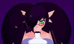 1boy 1girls 3d animated balls big_ass big_balls big_breasts big_butt big_lips black_lipstick blowjob dark_purple_hair ear_piercing eye_covered furry furry_male gigantic_ass glasses goth_girl green_eyes huge_ass ikugo ikugo_(artist) ikugo_(character) large_ass lynn_(ikugo) male_pov penis pointy_ears short_hair sucking_penis tagme