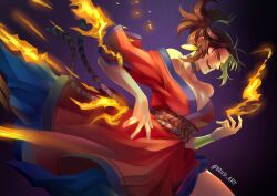 1girls apukunapa_kutimuynin cleavage cleavage_dress dark-skinned_female dark_skin el_regreso_de_los_dioses female_focus fire goddess inca_mythology latina nina_(apukunapa_kutimuynin) nina_(el_regreso_de_los_dioses) ninakami_estudio peruvian_female solo solo_focus walking