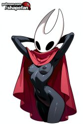 2d 2d_(artwork) 2d_artwork ai-created ai-generated ai_art ai_generated armpits arms_behind_head arms_up barely_clothed black_eyes black_skin black_skinsuit bone_mask breasts breasts_out cape cloak cloak_only clothed cute dark-skinned_female dark_skin dress female fit fit_female full_body hollow_eyes hollow_knight hollow_knight:_silksong hornet_(hollow_knight) legs mask masked masked_female medium_boobs medium_breasts medium_tits midriff naked nipples nude pose posing red_cloak red_clothing red_dress shapefan silksong simple simple_background simple_shading skinny skinny_girl skinsuit skull slender_body slim slim_waist video_game_character video_games white_mask