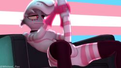 3d angel_dust_(hazbin_hotel) animated boots couch femboy gloves hazbin_hotel loop male masturbation pride_colors red_eyes sex_toy sfm sitting solo tagme video whitestfox