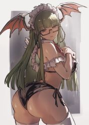 ap_cammy ass_focus darkstalkers frills from_behind glasses large_ass large_breasts looking_back maid_bikini maid_headdress morrigan_aensland thick_thighs unconventional_maid wide_hips