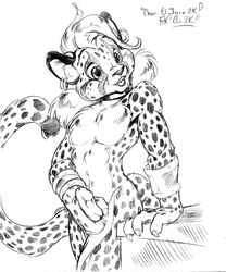 1boy 2000 anthro armbands black_and_white cheetah collar earrings feline ferris fur furry leopard male male_only monochrome nude penis piercing solo solo_male year
