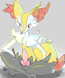 abstract_background animal_genitalia braixen canine canine_penis femboy fennec fox grey_background knot looking_at_viewer male male_braixen male_only mammal nintendo pcred566 penis pinup plain_background pokémon_(species) pokemon pokemon_(species) sitting solo